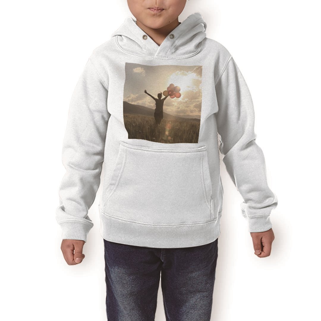 パーカー キッズ ホワイト グレー ブラック デザイン 110 130 150 parker hooded sweatshirt フーディ 白　黒　灰色 子供 男の子 女の子 012619 風船　写真　風景