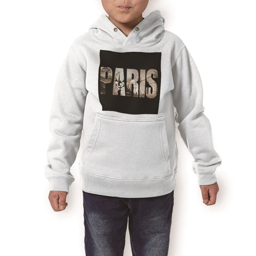 パーカー キッズ ホワイト グレー ブラック デザイン 110 130 150 parker hooded sweatshirt フーディ 白　黒　灰色 子供 男の子 女の子 012831 パリ　英語　文字