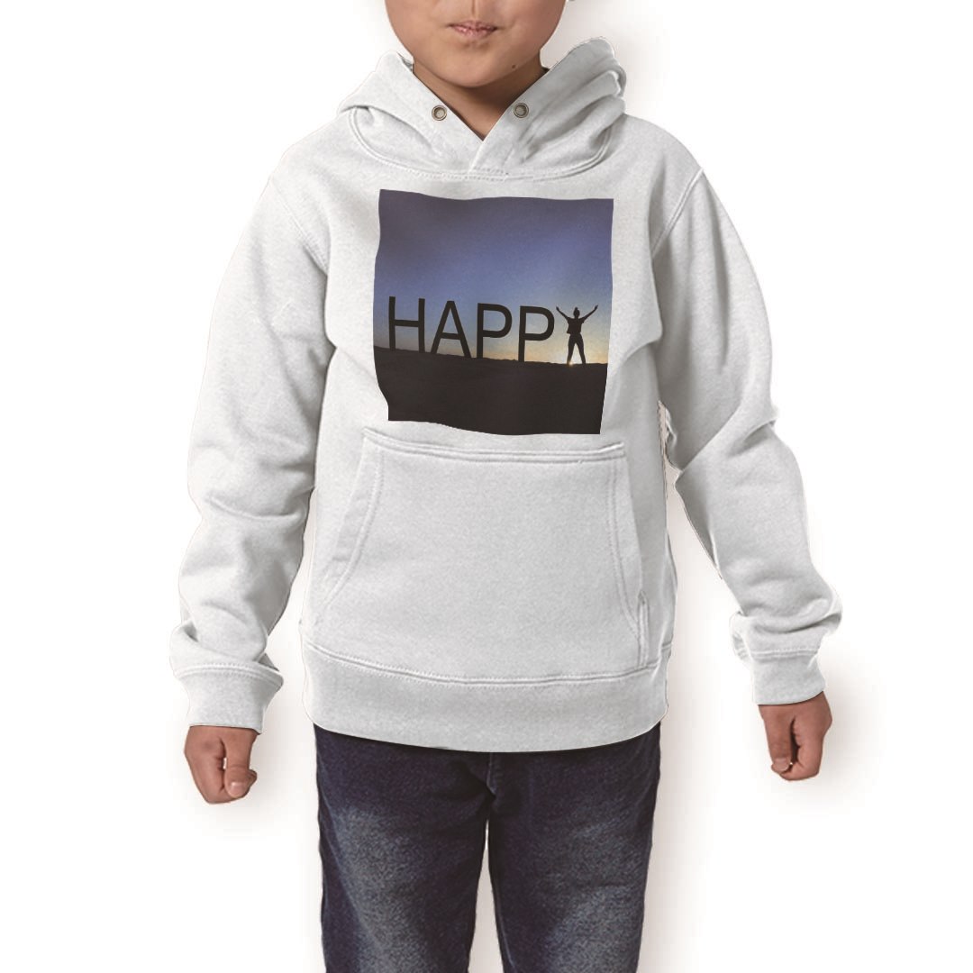 パーカー キッズ ホワイト グレー ブラック デザイン 110 130 150 parker hooded sweatshirt フーディ 白　黒　灰色 子供 男の子 女の子 012833 happy　英語　シルエット