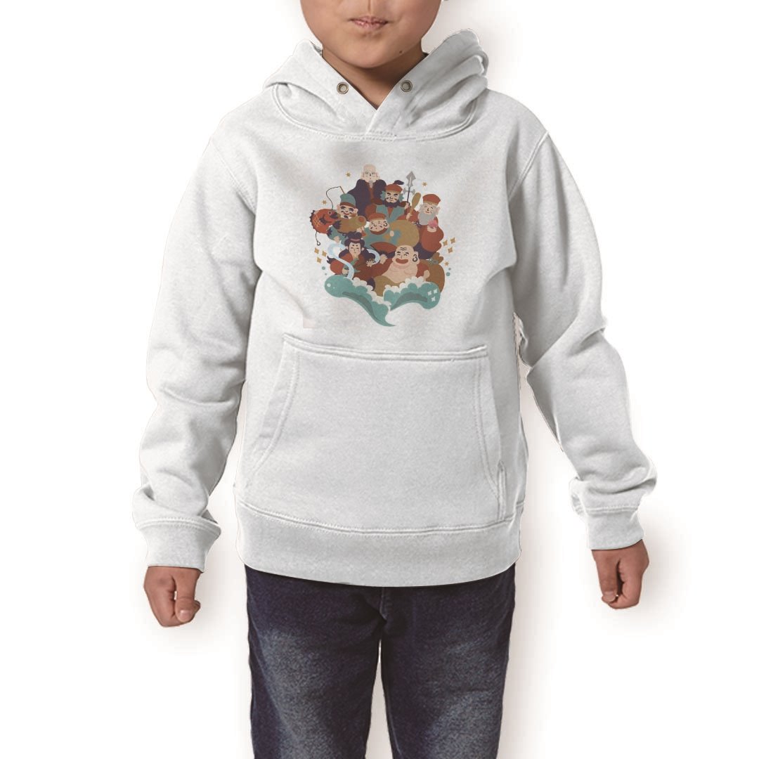 パーカー キッズ ホワイト グレー ブラック デザイン 110 130 150 parker hooded sweatshirt フーディ 白　黒　灰色 子供 男の子 女の子 012899 七福神　神様　商売?盛