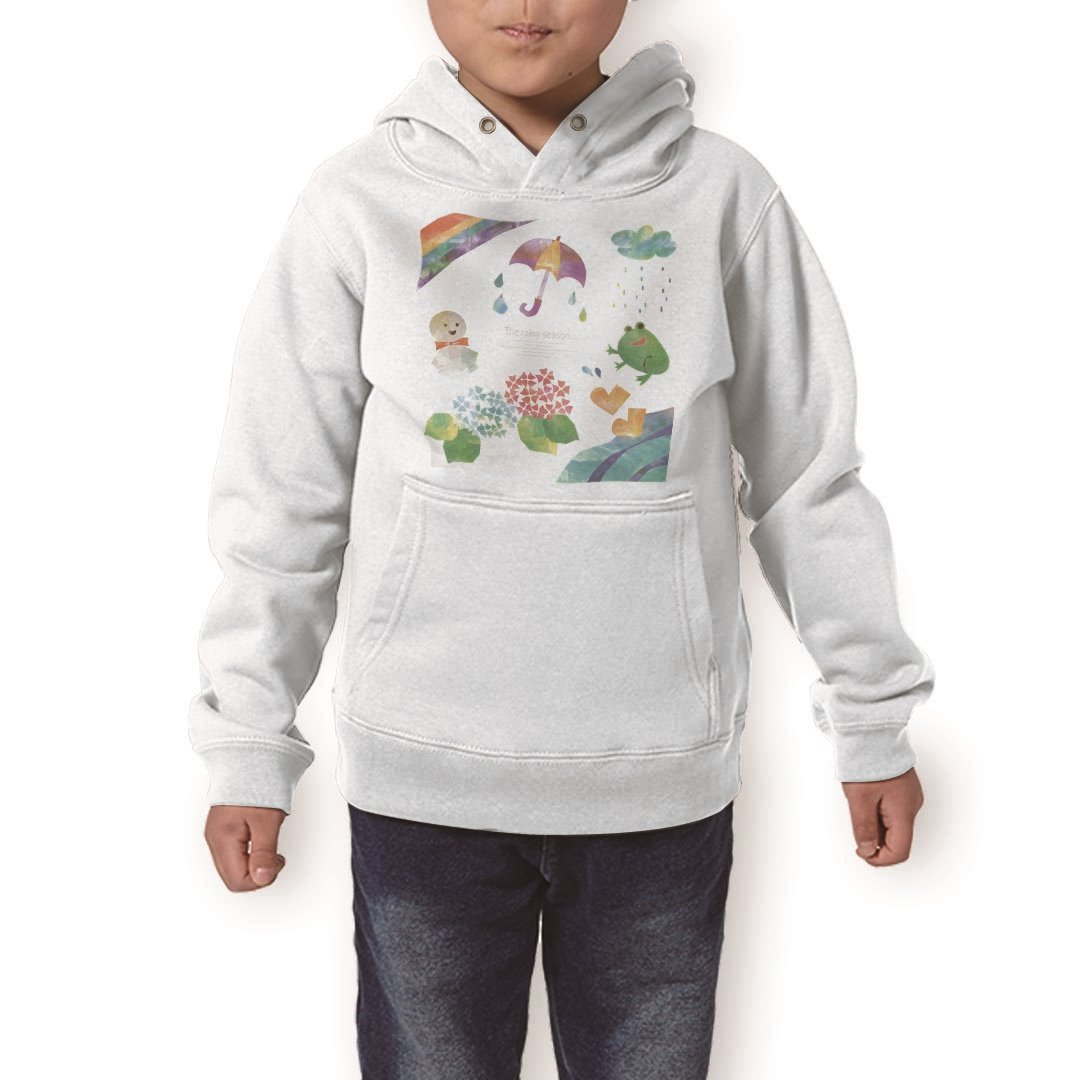 パーカー キッズ ホワイト グレー ブラック デザイン 110 130 150 parker hooded sweatshirt フーディ 白　黒　灰色 子供 男の子 女の子 012976 雨　カエル　傘