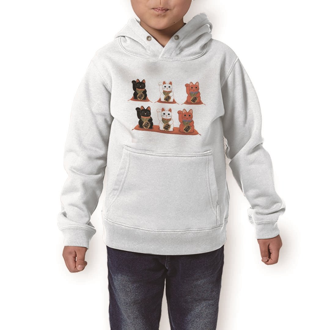 パーカー キッズ ホワイト グレー ブラック デザイン 110 130 150 parker hooded sweatshirt フーディ 白 黒 灰色 子供 男の子 女の子 012998 招き猫 商売繁盛 猫