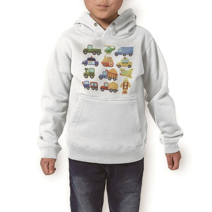 パーカー キッズ ホワイト グレー ブラック デザイン 110 130 150 parker hooded sweatshirt フーディ 白　黒　灰色 子供 男の子 女の子 013189 乗り物　飛行機　救急車