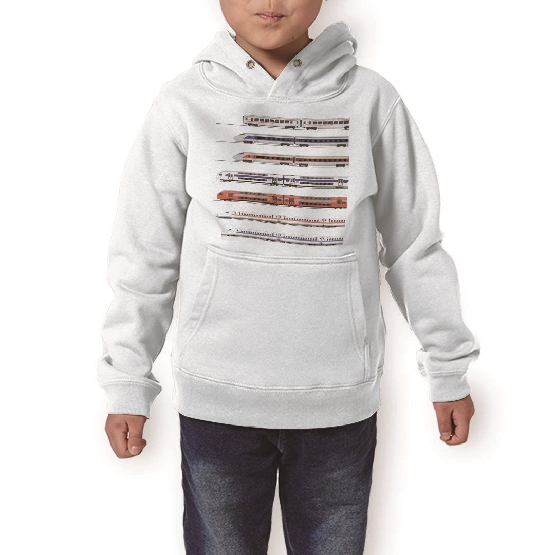 パーカー キッズ ホワイト グレー ブラック デザイン 110 130 150 parker hooded sweatshirt フーディ 白　黒　灰色 子供 男の子 女の子 013216 乗り物　新幹線　電車