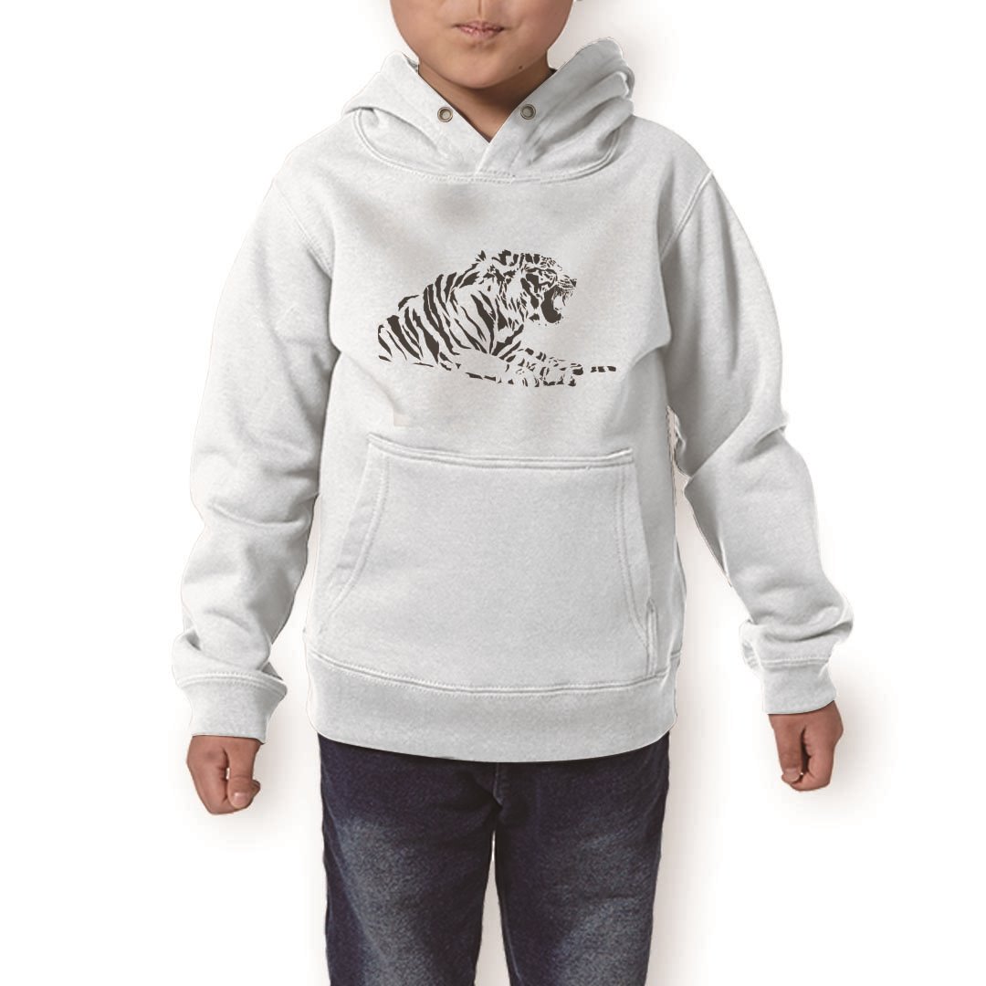 パーカー キッズ ホワイト グレー ブラック デザイン 110 130 150 parker hooded sweatshirt フーディ 白　黒　灰色 子供 男の子 女の子 013261 とら　動物　モノトーン
