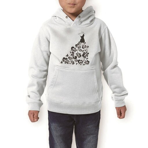 パーカー キッズ ホワイト グレー ブラック デザイン 110 130 150 parker hooded sweatshirt フーディ 白 黒 灰色 子供 男の子 女の子 013602 ドレス モノトーン 花