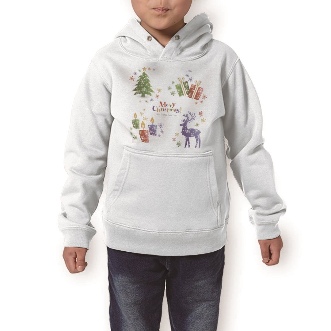 パーカー キッズ ホワイト グレー ブラック デザイン 110 130 150 parker hooded sweatshirt フーディ 白　黒　灰色 子供 男の子 女の子 013825 クリスマス　ツリー　トナカイ