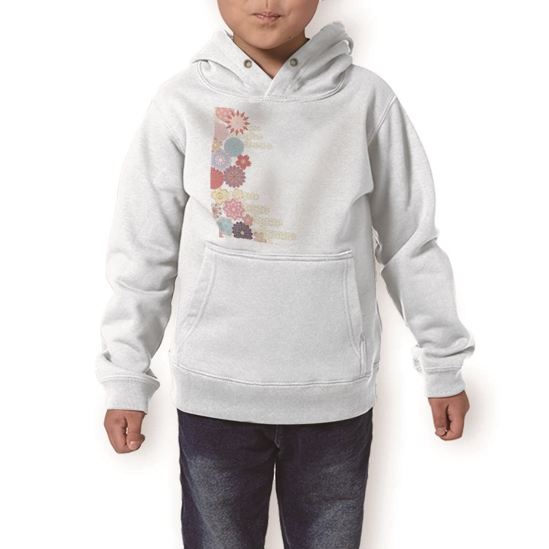 パーカー キッズ ホワイト グレー ブラック デザイン 110 130 150 parker hooded sweatshirt フーディ 白 黒 灰色 子供 男の子 女の子 013948 花 和柄 フラワー