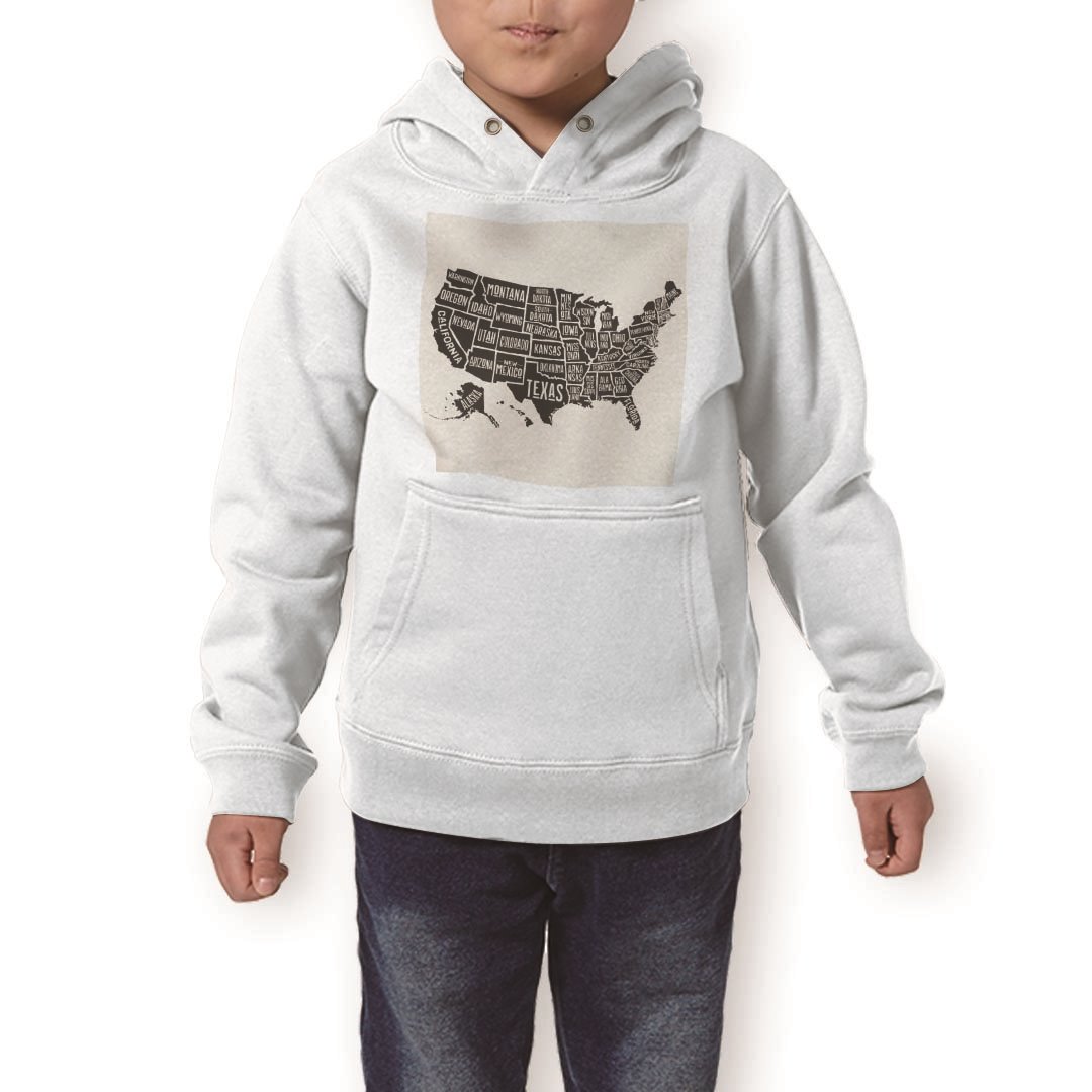 パーカー キッズ ホワイト グレー ブラック デザイン 110 130 150 parker hooded sweatshirt フーディ 白 黒 灰色 子供 男の子 女の子 014307 アメリカ 地図 外国