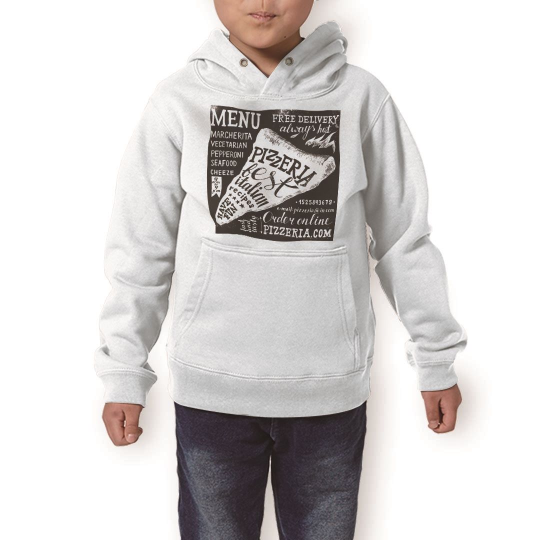 パーカー キッズ ホワイト グレー ブラック デザイン 110 130 150 parker hooded sweatshirt フーディ 白 黒 灰色 子供 男の子 女の子 014484 カフェ ピザ メニュー