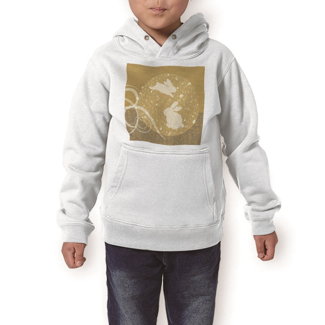 パーカー キッズ ホワイト グレー ブラック デザイン 110 130 150 parker hooded sweatshirt フーディ 白 黒 灰色 子供 男の子 女の子 014866 うさぎ 月 お月見 黄色