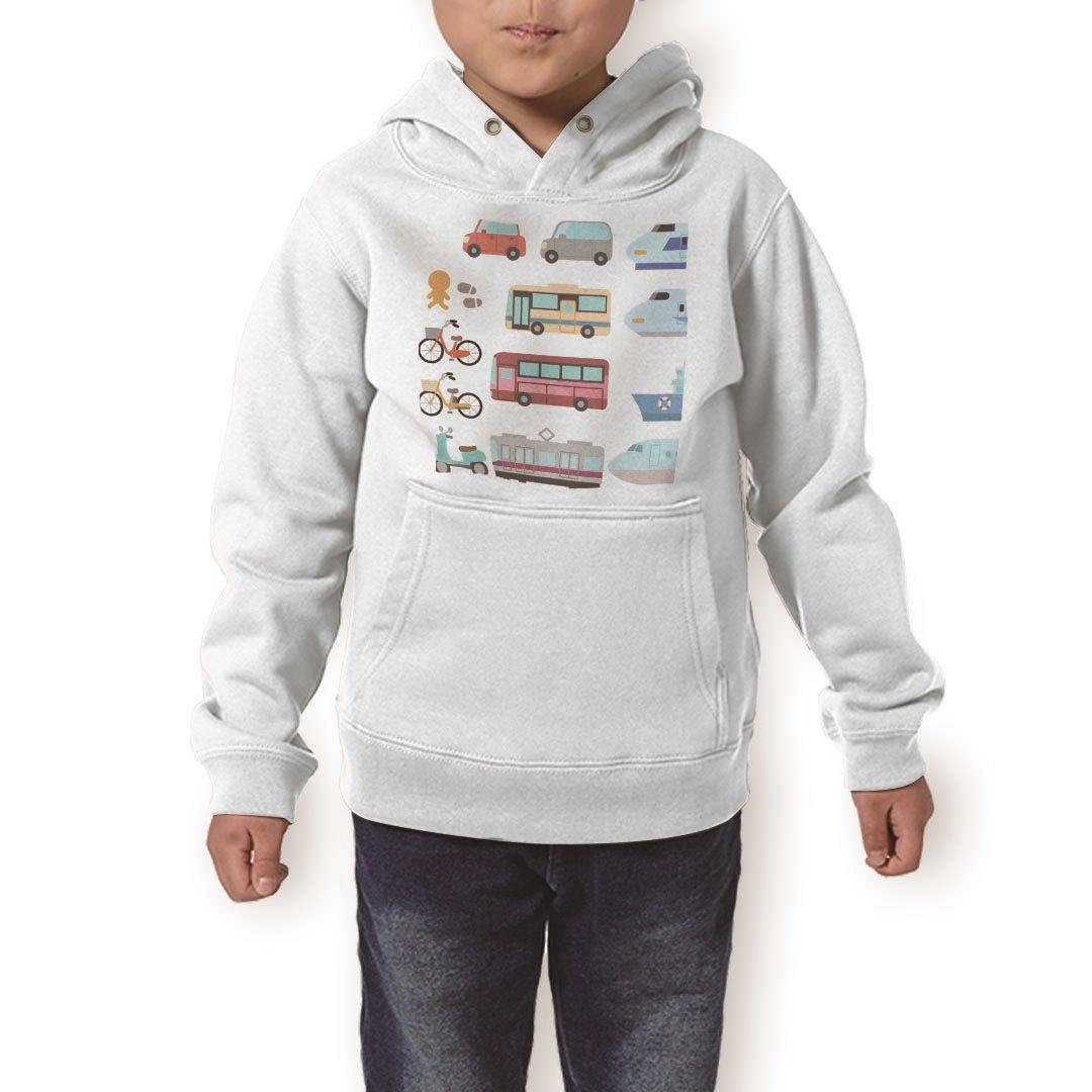 パーカー キッズ ホワイト グレー ブラック デザイン 110 130 150 parker hooded sweatshirt フーディ 白　黒　灰色 子供 男の子 女の子 014913 乗り物　車　新幹線