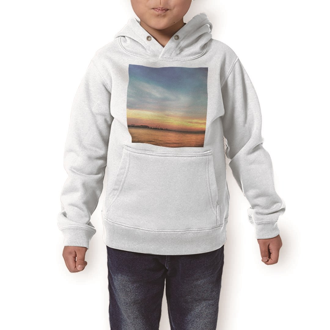 パーカー キッズ ホワイト グレー ブラック デザイン 110 130 150 parker hooded sweatshirt フーディ 白 黒 灰色 子供 男の子 女の子 014924 景色 夕日 夕方
