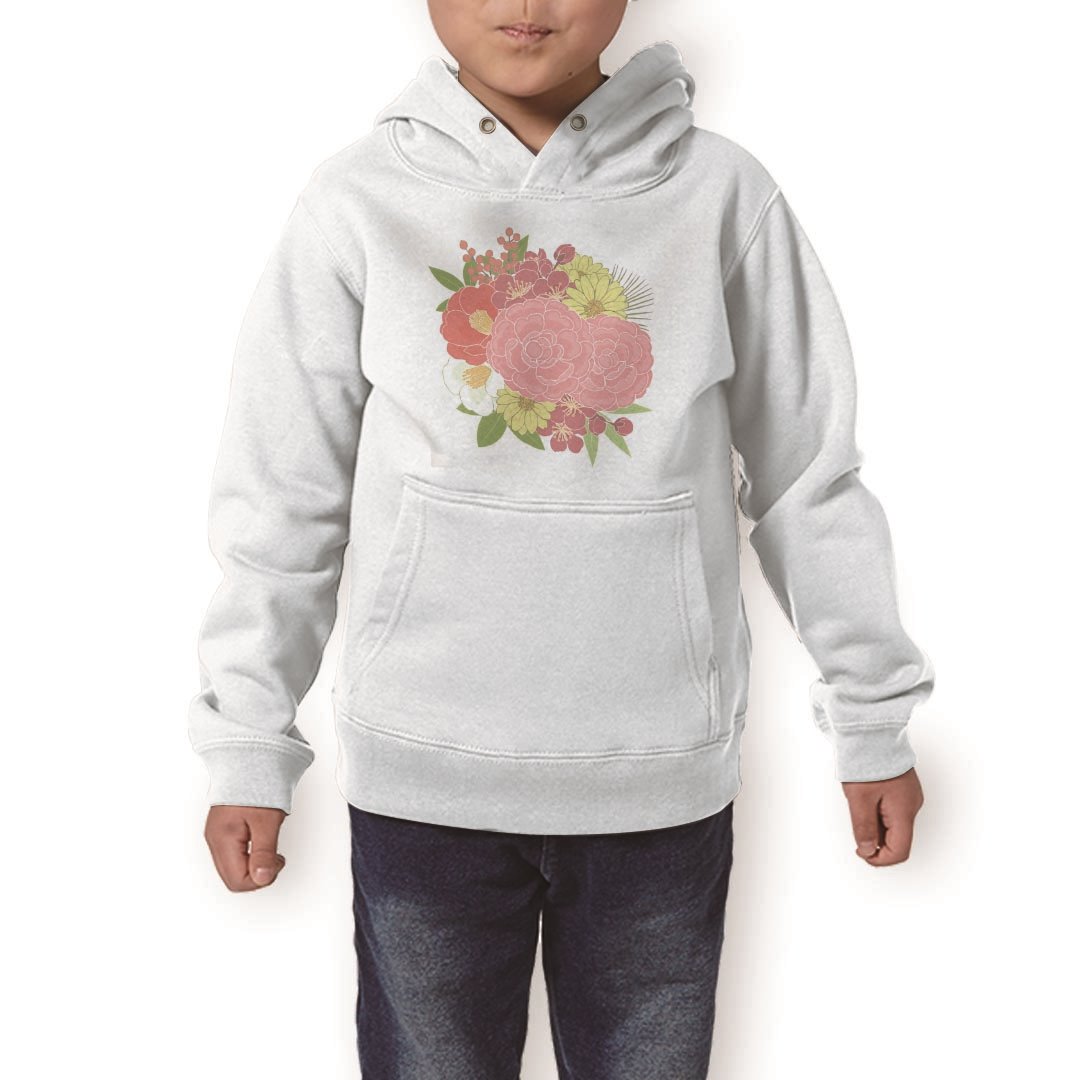 パーカー キッズ ホワイト グレー ブラック デザイン 110 130 150 parker hooded sweatshirt フーディ 白　黒　灰色 子供 男の子 女の子 015571 花　絵　バラ　花束