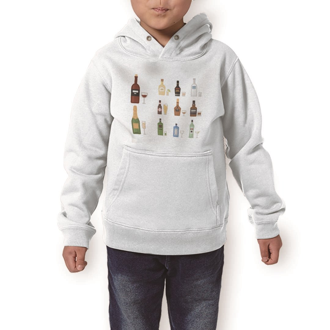 パーカー キッズ ホワイト グレー ブラック デザイン 110 130 150 parker hooded sweatshirt フーディ 白 黒 灰色 子供 男の子 女の子 015703 瓶 お酒 ワイン 飲み物