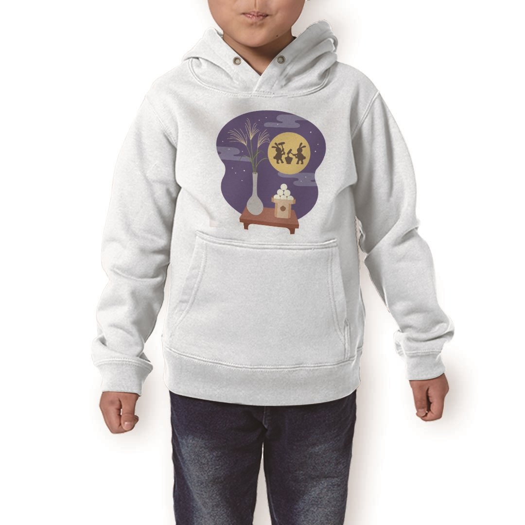 パーカー キッズ ホワイト グレー ブラック デザイン 110 130 150 parker hooded sweatshirt フーディ 白　黒　灰色 子供 男の子 女の子 015834 月見　十五夜　うさぎ