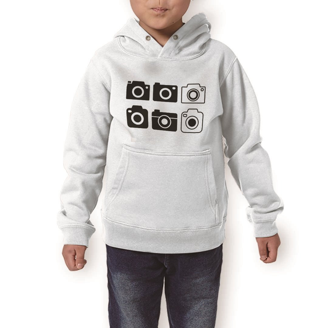 パーカー キッズ ホワイト グレー ブラック デザイン 110 130 150 parker hooded sweatshirt フーディ 白　黒　灰色 子供 男の子 女の子 016184 カメラ