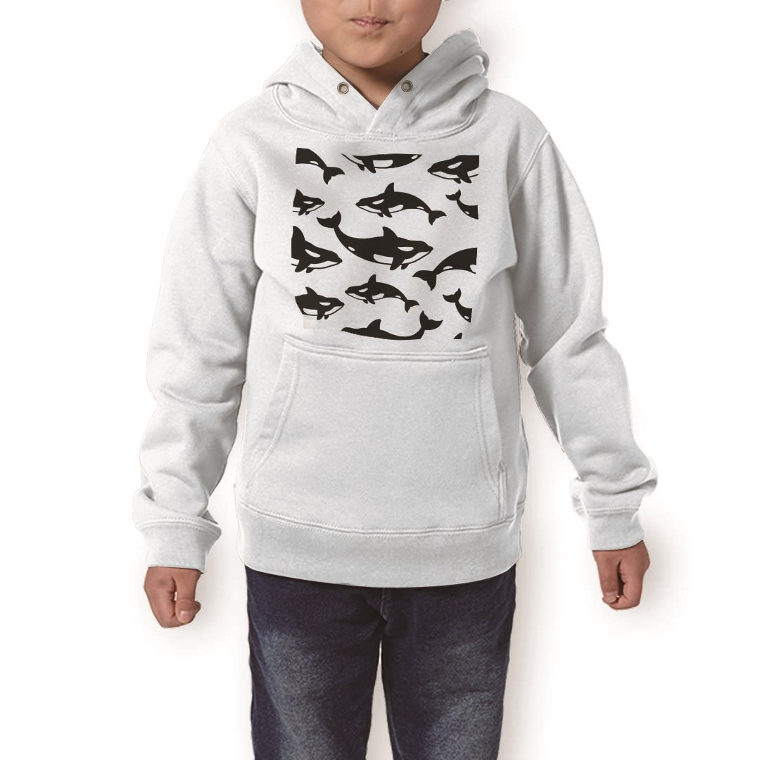 パーカー キッズ ホワイト グレー ブラック デザイン 110 130 150 parker hooded sweatshirt フーディ 白　黒　灰色 子供 男の子 女の子 016476 いるか　魚　シャチ