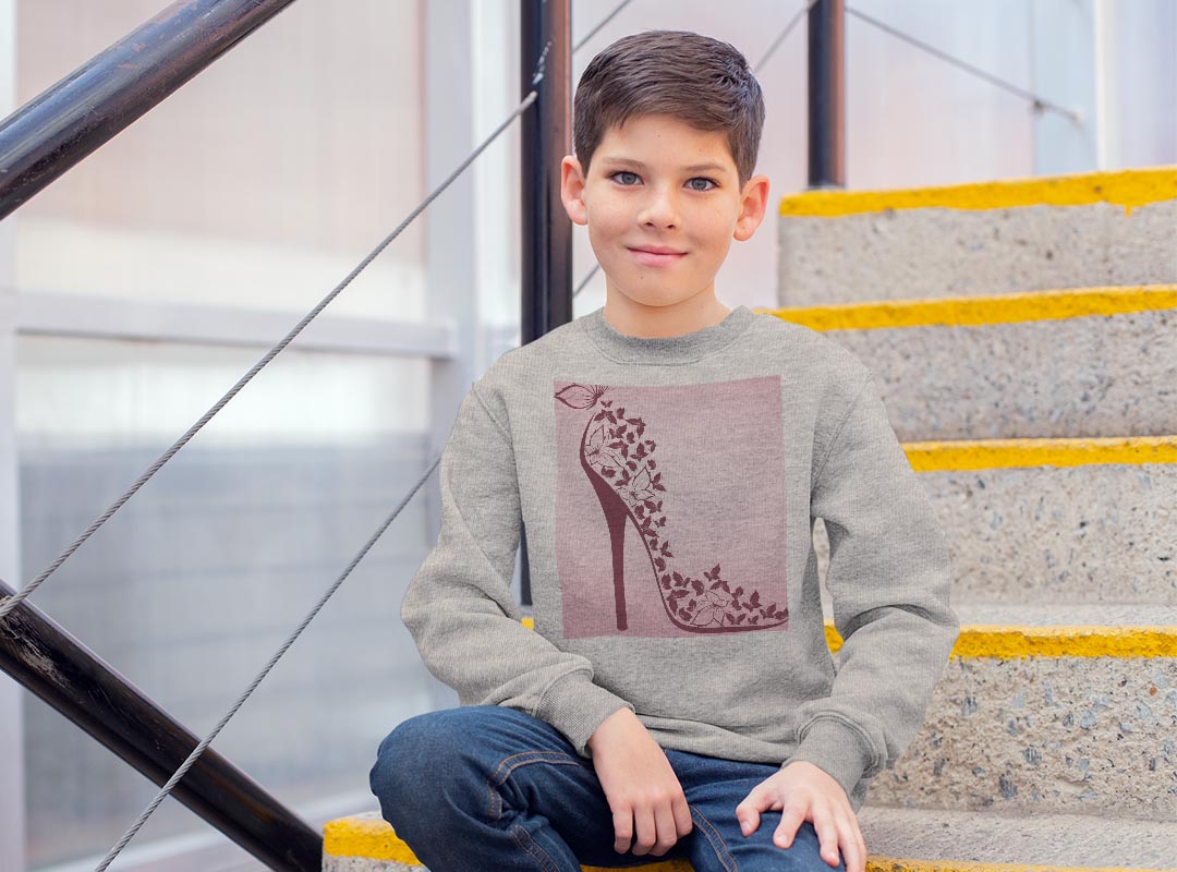 トレーナー キッズ 子供 長袖 ホワイト グレー ブラック デザイン 110 130 150 sweatshirt　trainer　白　黒　灰色　裏パイル　スウェット　スエット 001579 ヒール　パンプス　靴　蝶