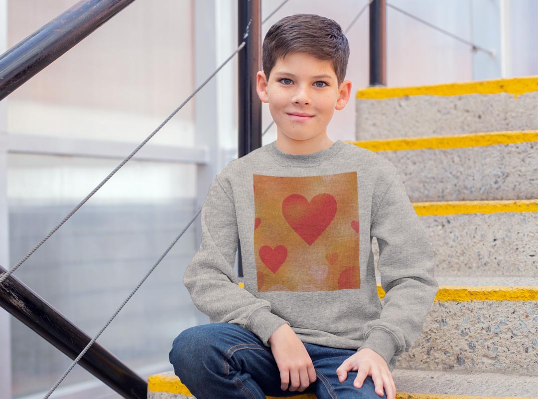 トレーナー キッズ 子供 長袖 ホワイト グレー ブラック デザイン 110 130 150 sweatshirt　trainer　白　黒　灰色　裏パイル　スウェット　スエット 002393 ハート　赤　オレンジ