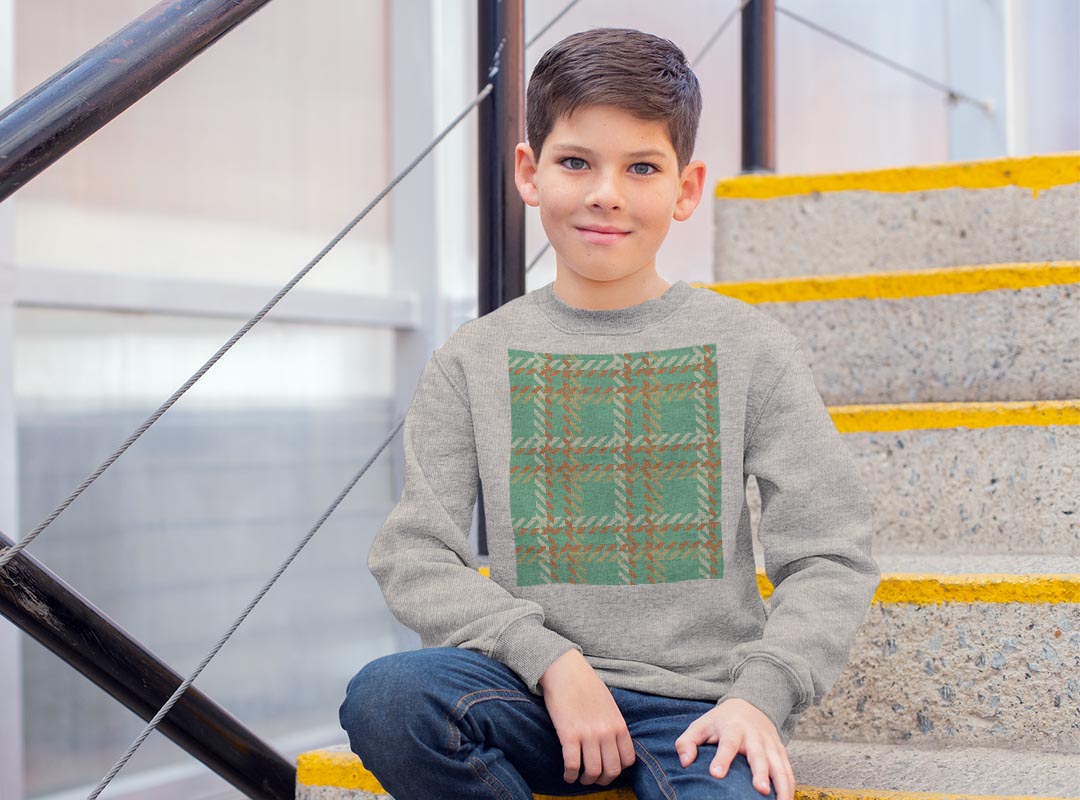 トレーナー キッズ 子供 長袖 ホワイト グレー ブラック デザイン 110 130 150 sweatshirt　trainer　白　黒　灰色　裏パイル　スウェット　スエット 003924 チェック　緑　オレンジ