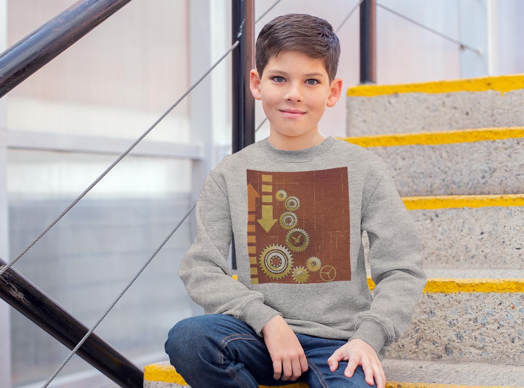 トレーナー キッズ 子供 長袖 ホワイト グレー ブラック デザイン 110 130 150 sweatshirt　trainer　白　黒　灰色　裏パイル　スウェット　スエット 004956 イラスト　ネジ　オレンジ