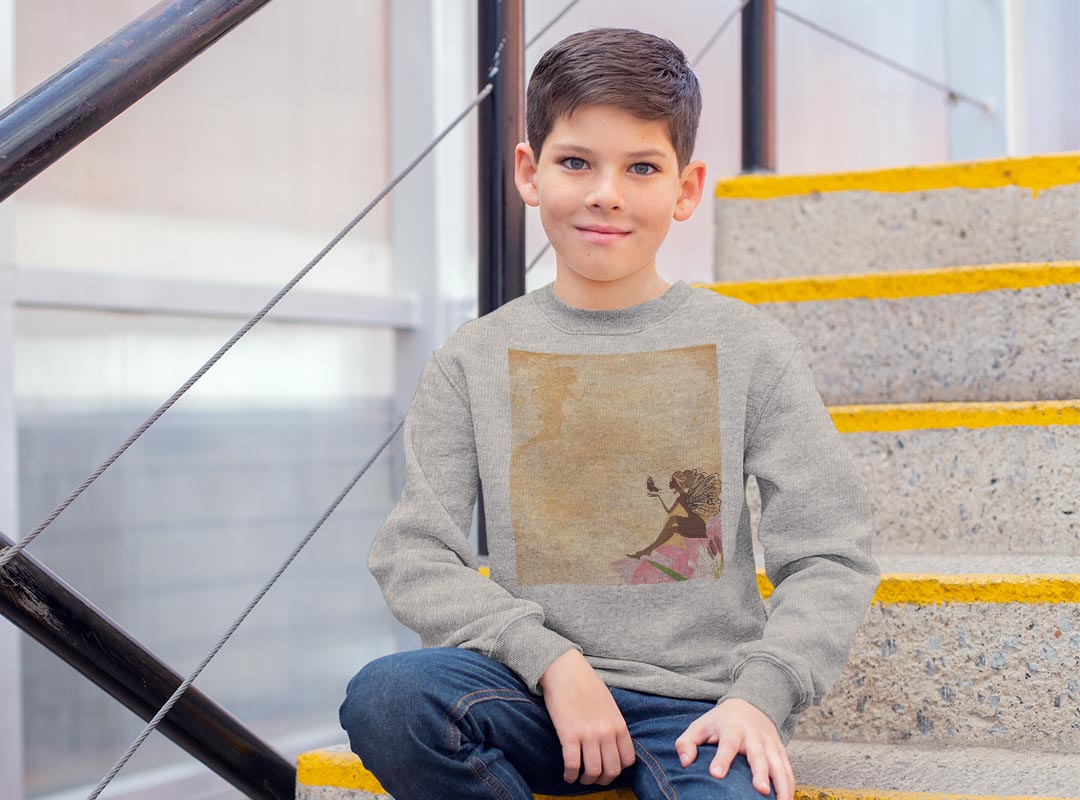 トレーナー キッズ 子供 長袖 ホワイト グレー ブラック デザイン 110 130 150 sweatshirt　trainer　白　黒　灰色　裏パイル　スウェット　スエット 007643 人物　花　フラワー　オレンジ