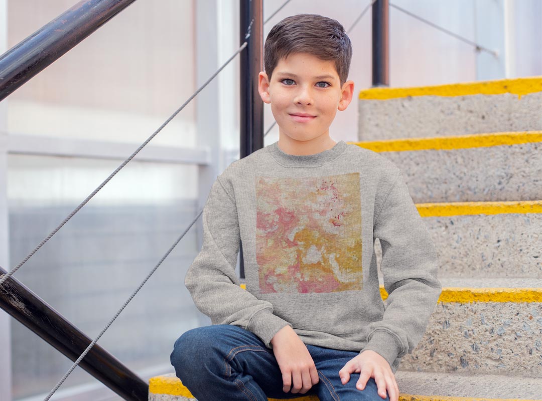 トレーナー キッズ 子供 長袖 ホワイト グレー ブラック デザイン 110 130 150 sweatshirt　trainer　白　黒　灰色　裏パイル　スウェット　スエット 012808 絵の具　ペイント　オレンジ