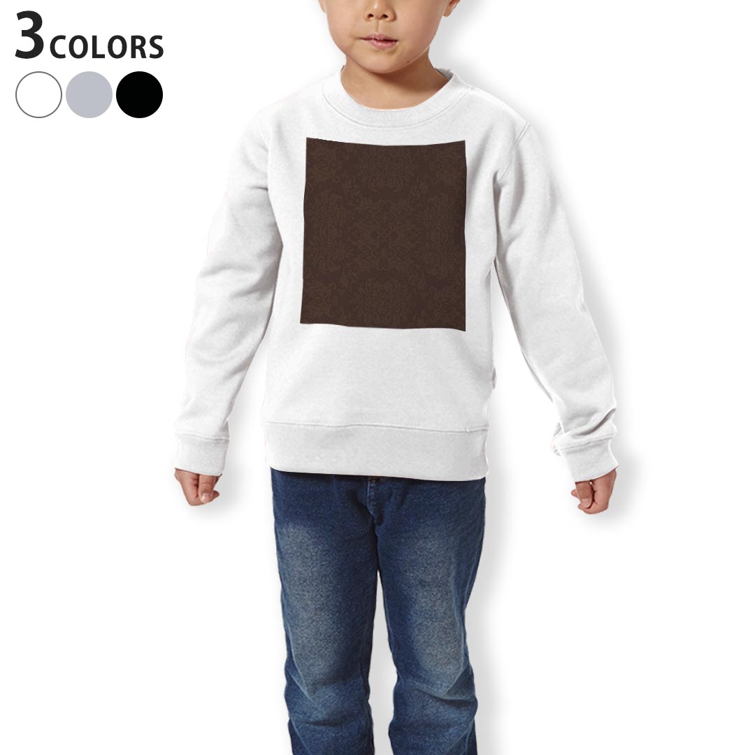 トレーナー キッズ 子供 長袖 ホワイト グレー ブラック デザイン 110 130 150 sweatshirt　trainer　白　黒　灰色　裏パイル　スウェット　スエット 000411 ペイズリー　ダマスク　花