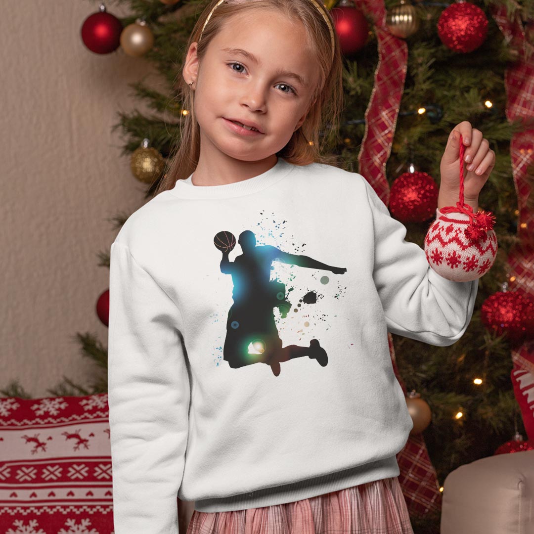 選べる5カラー スウェット トレーナー キッズ 男女兼用 男の子 女の子 ユニセックス unisex 長袖 デザイン リブ ホワイト ブラック 白 黒 グレー ネイビー ベージュ 110 130 150 trainer sweat 001170 バスケットボール　ダンク 2