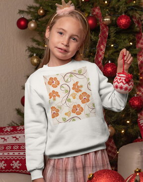 トレーナー キッズ 子供 長袖 ホワイト グレー ブラック デザイン 110 130 150 sweatshirt trainer 白 黒 灰色 裏パイル スウェット スエット 003723 花 フラワー オレンジ