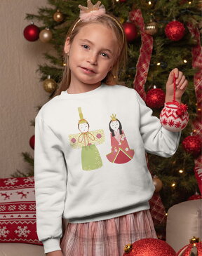 トレーナー キッズ 子供 長袖 ホワイト グレー ブラック デザイン 110 130 150 sweatshirt trainer 白 黒 灰色 裏パイル スウェット スエット 012857 ひな祭り 和 節句