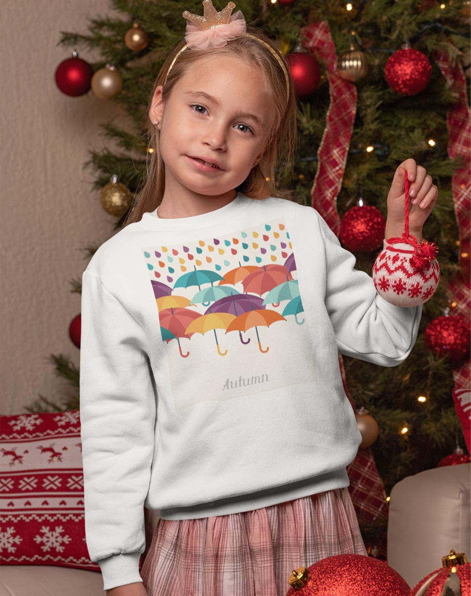 トレーナー キッズ 子供 長袖 ホワイト グレー ブラック デザイン 110 130 150 sweatshirt　trainer　白　黒　灰色　裏パイル　スウェット　スエット 016323 傘　梅雨　カラフル