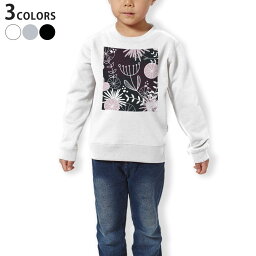 トレーナー キッズ 子供 長袖 ホワイト グレー ブラック デザイン 110 130 150 sweatshirt　trainer　白　黒　灰色　裏パイル　スウェット　スエット 002772 花　フラワー　黒