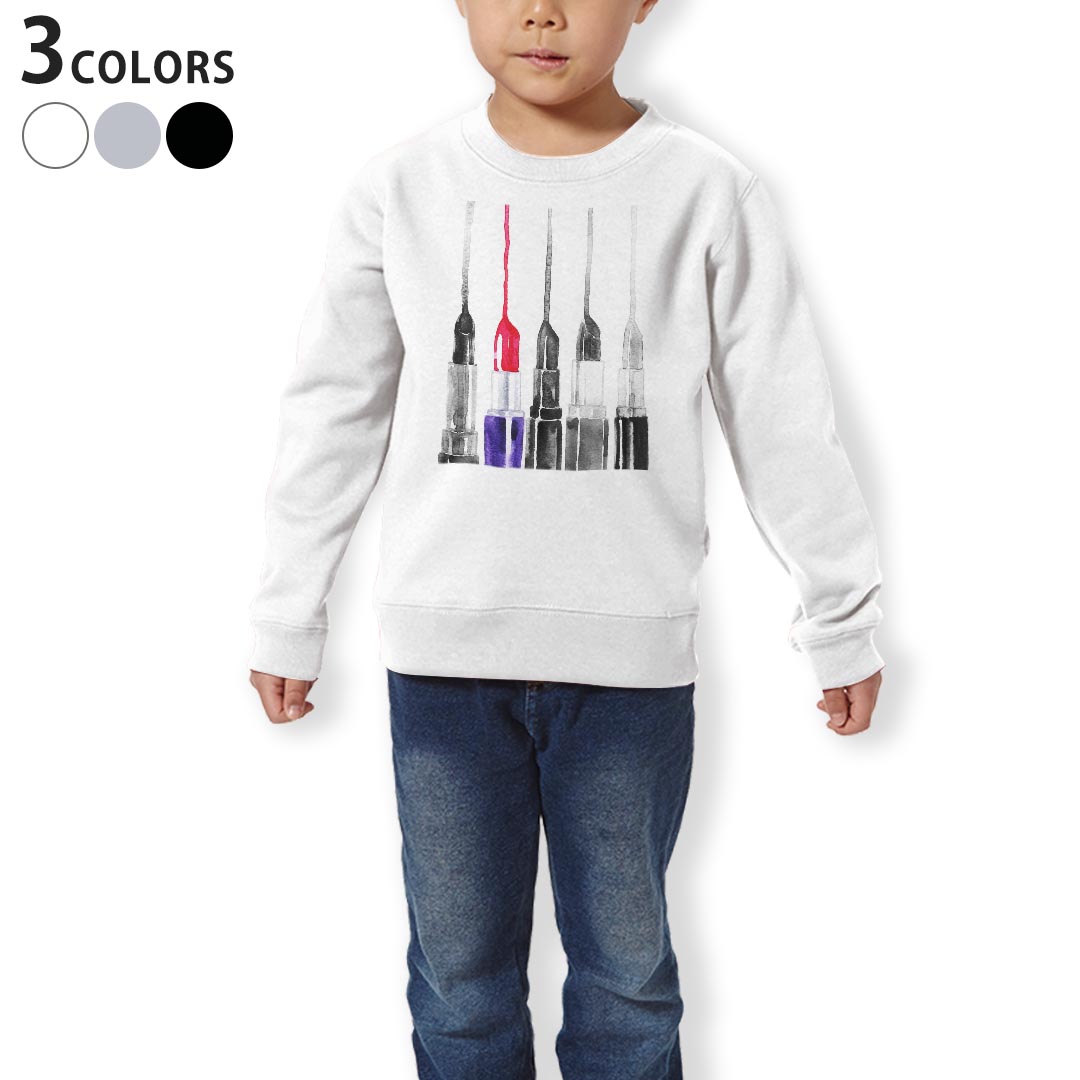 トレーナー キッズ 子供 長袖 ホワイト グレー ブラック デザイン 110 130 150 sweatshirt　trainer　白　黒　灰色　裏パイル　スウェ..