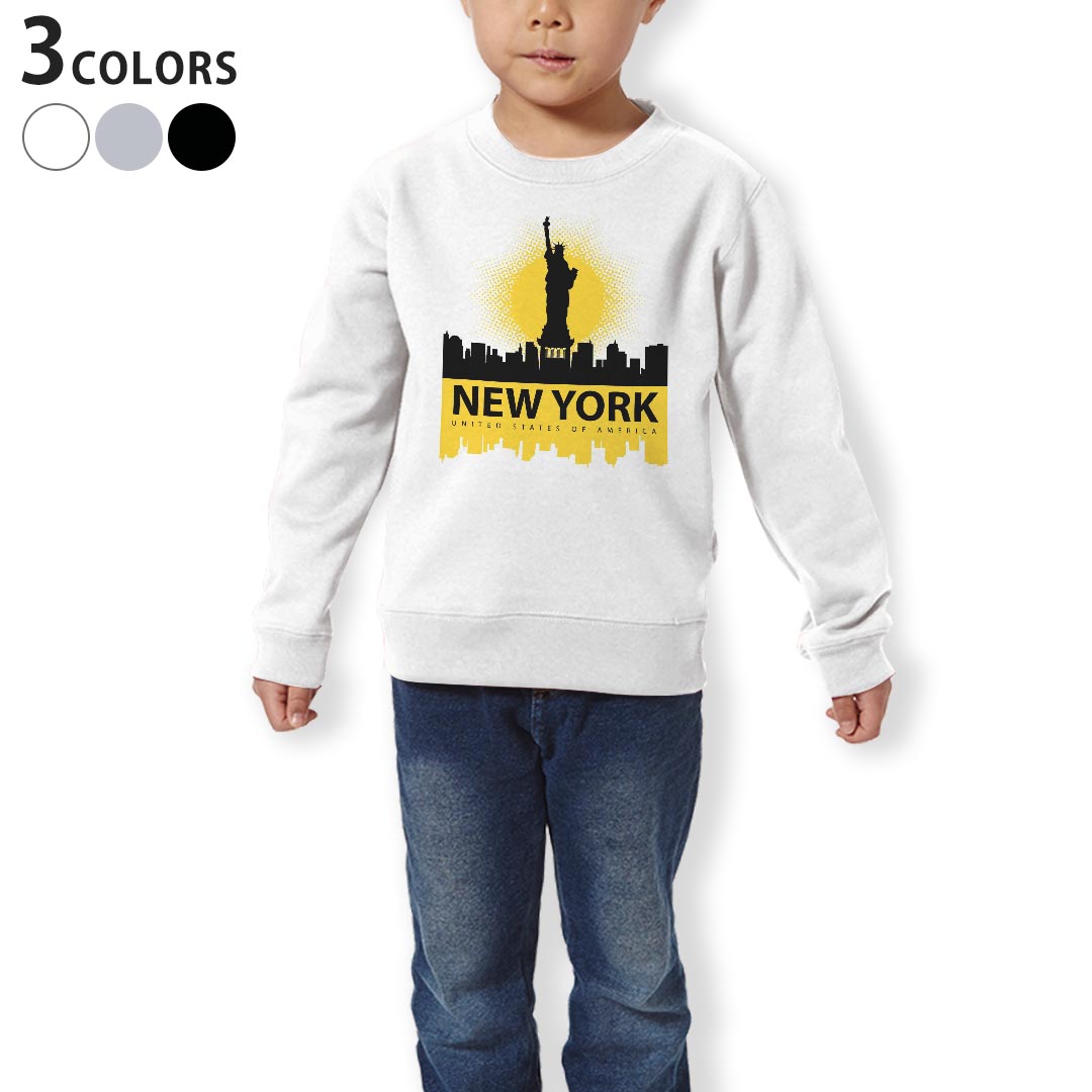 トレーナー キッズ 子供 長袖 ホワイト グレー ブラック デザイン 110 130 150 sweatshirt　trainer　白　黒　灰色　裏パイル　スウェット　スエット 011620 アメリカ　ニューヨーク　外国