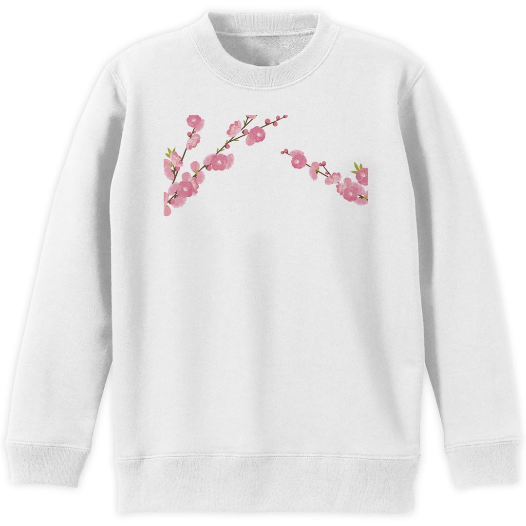 トレーナー キッズ 子供 長袖 ホワイト グレー ブラック デザイン 110 130 150 sweatshirt　trainer　白　黒　灰色　裏パイル　スウェット　スエット 012862 ひな祭り　桃の花　節句