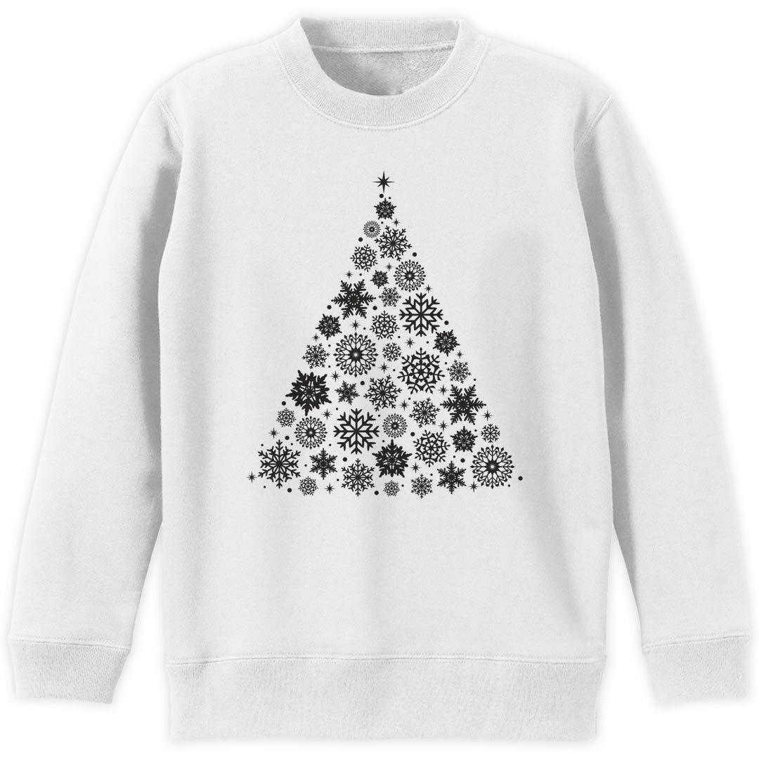 トレーナー キッズ 子供 長袖 ホワイト グレー ブラック デザイン 110 130 150 sweatshirt　trainer　白　黒　灰色　裏パイル　スウェット　スエット 013830 クリスマス　ツリー　モノクロ