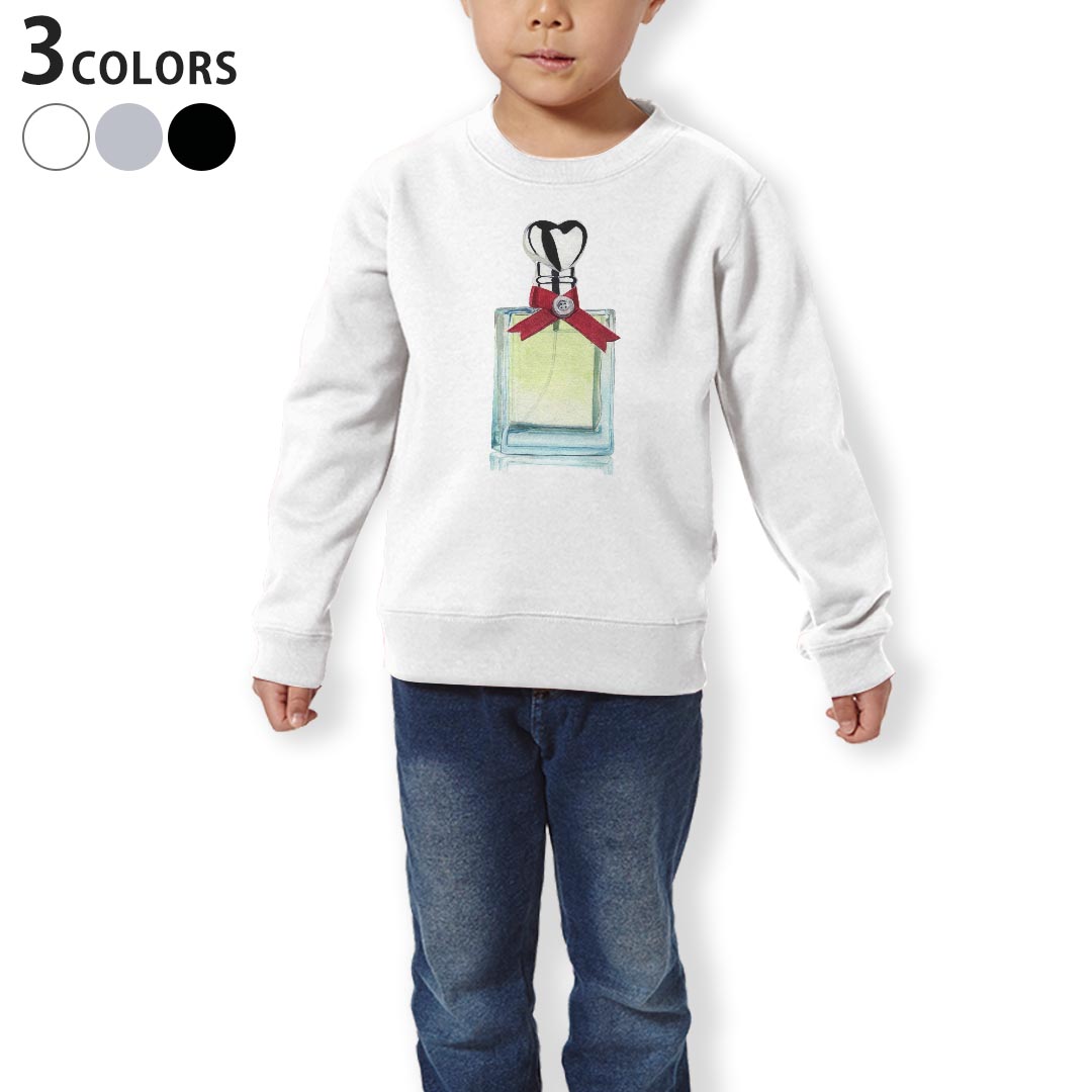 トレーナー キッズ 子供 長袖 ホワイト グレー ブラック デザイン 110 130 150 sweatshirt　trainer　白　黒　灰色　裏パイル　スウェット　スエット 015828 香水　perfume　化粧