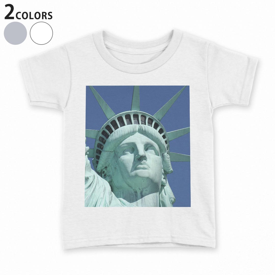 tシャツ キッズ 半袖 白地 デザイン 90 100 110 120 130 140 150 Tシャツ ティーシャツ T shirt 000162 自由の女神　アメリカ　銅像