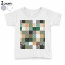 tシャツ キッズ 半袖 白地 デザイン 90 100 110 120 130 140 150 Tシャツ ティーシャツ T shirt 000513 ブロックチェック 緑(4)