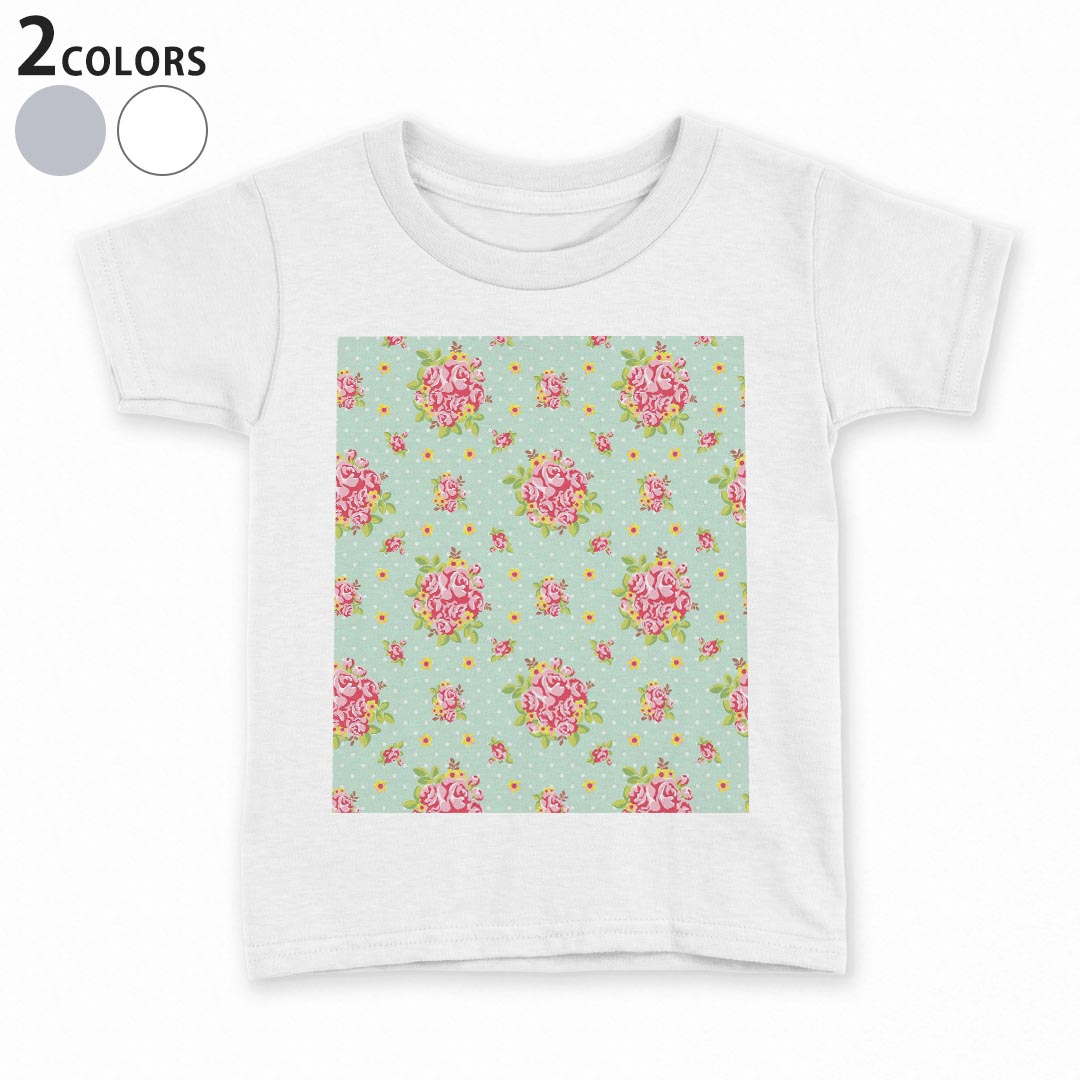 tシャツ キッズ 半袖 白地 デザイン 110 120 130 140 150 Tシャツ ティーシャツ T shirt 000877 花　バラ