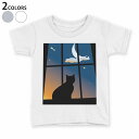 tシャツ キッズ 半袖 白地 デザイン 110 120 130 140 150 Tシャツ ティーシャツ T shirt 001048 猫　三日月