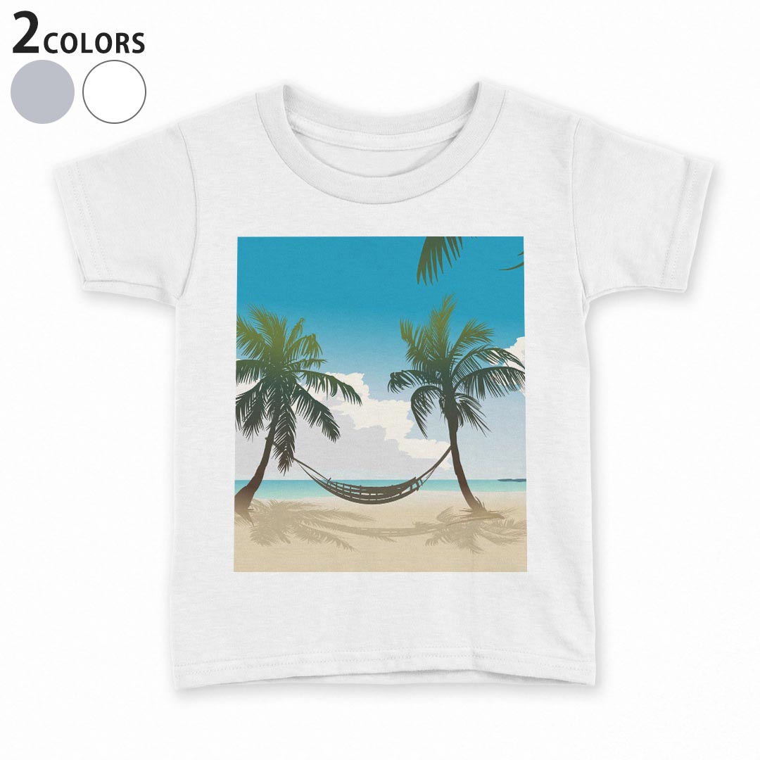 tシャツ キッズ 半袖 白地 デザイン 90 100 110 120 130 140 150 Tシャツ ティーシャツ T shirt 001349 ヤシの木　南国