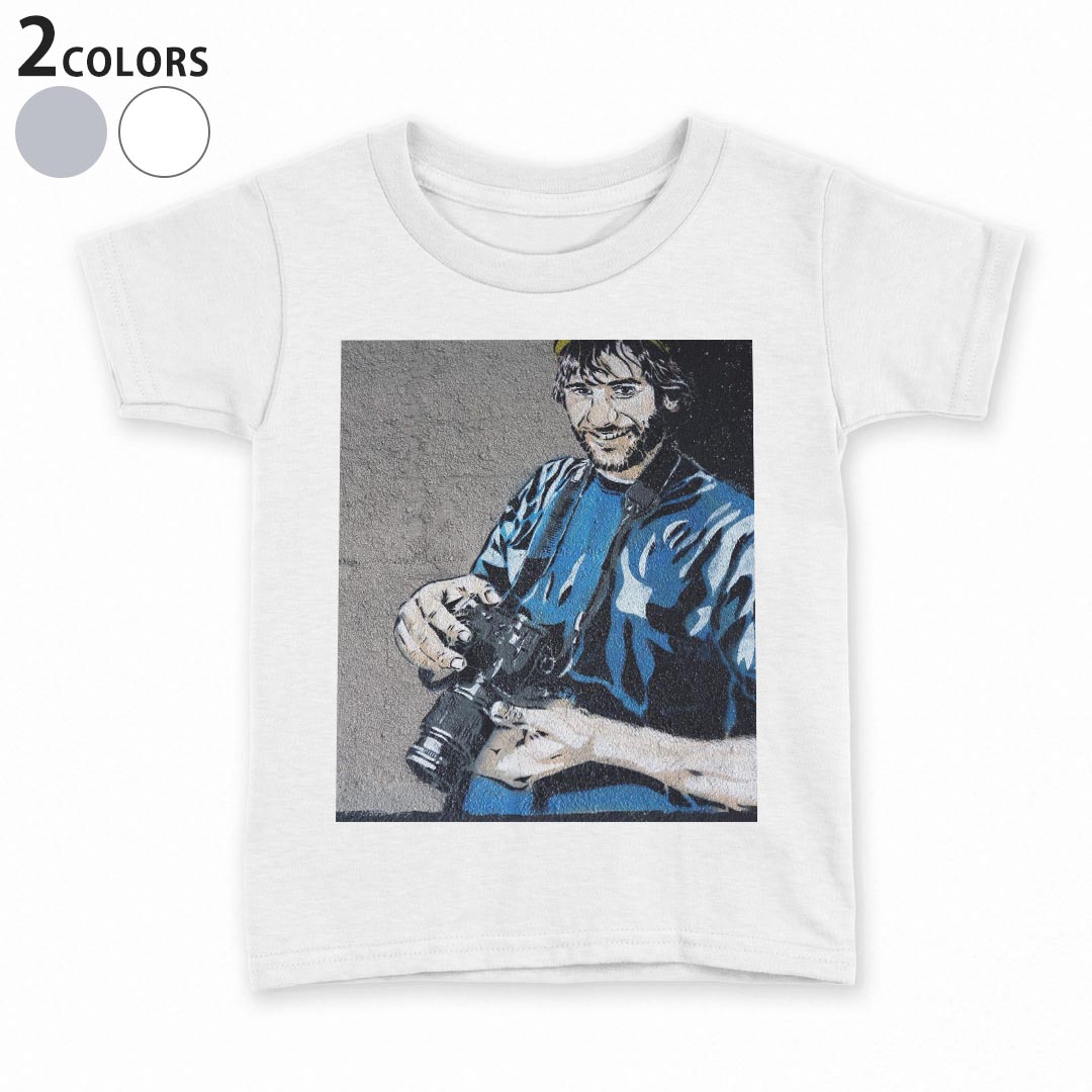tシャツ キッズ 半袖 白地 デザイン 90 100 110 120 130 140 150 Tシャツ ティーシャツ T shirt 001529 壁画　カメラ