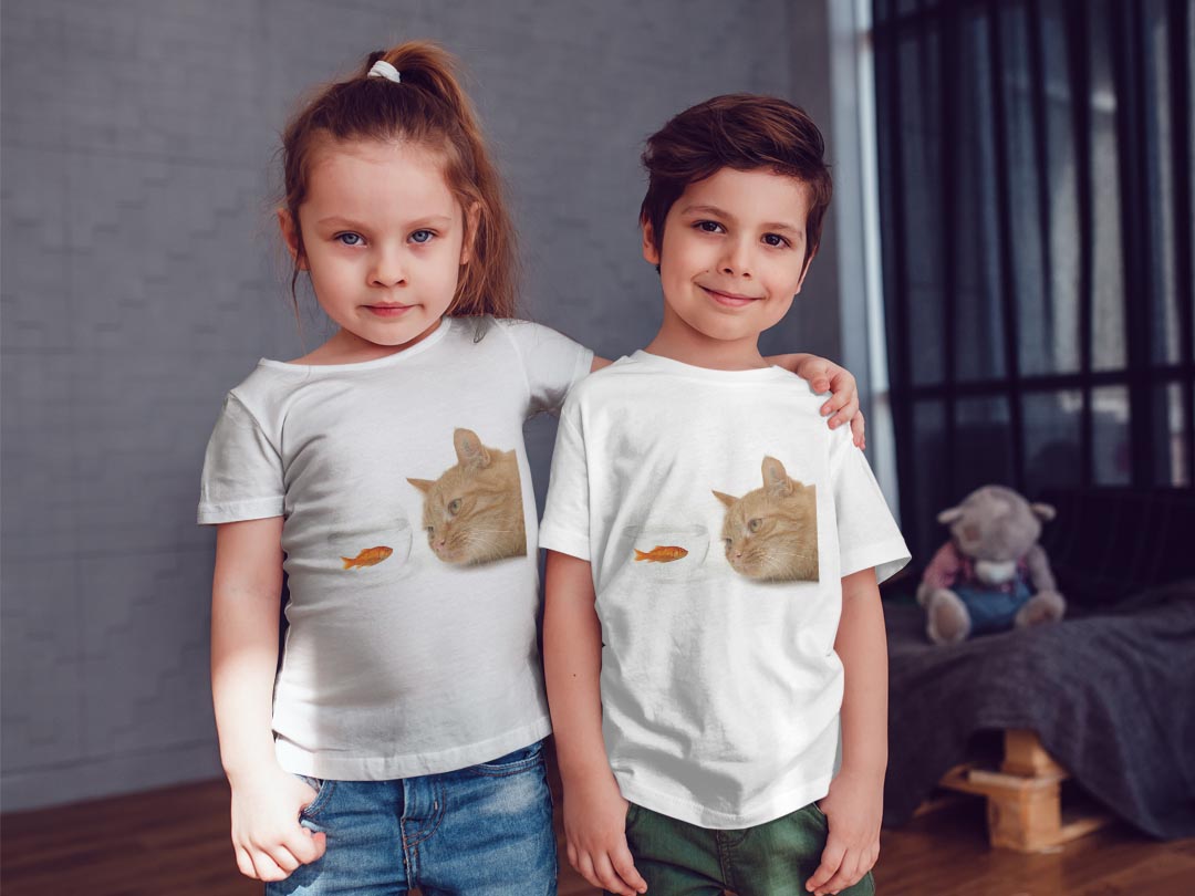tシャツ キッズ 半袖 白地 デザイン 100 サイズ Tシャツ ティーシャツ T shirt 002741 猫　動物　写真 — vista 2