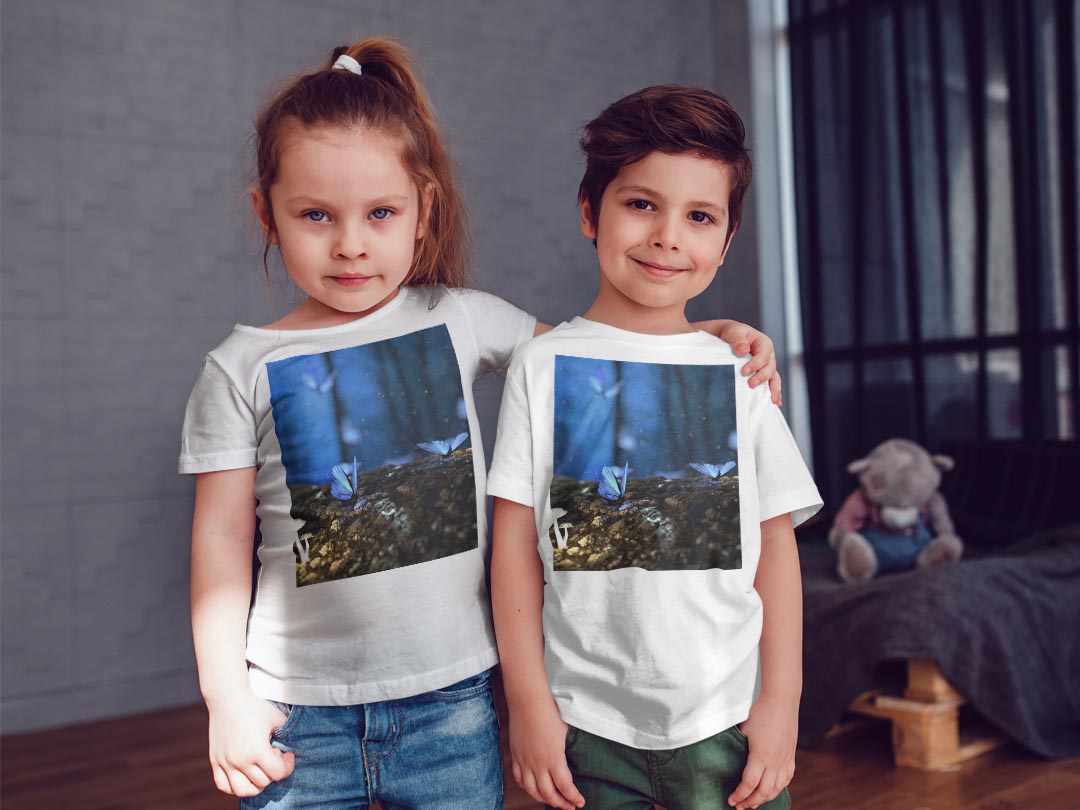 tシャツ キッズ 半袖 白地 デザイン 150 サイズ Tシャツ ティーシャツ T shirt 023261 きのこ　蝶々