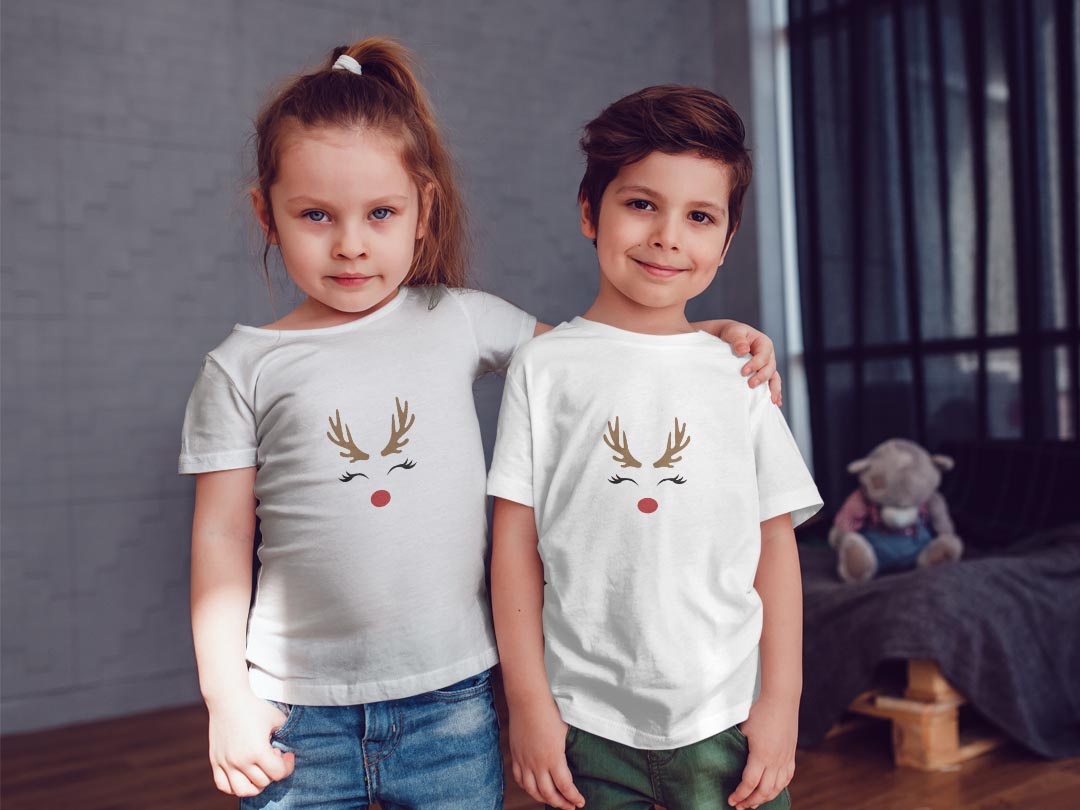 tシャツ キッズ 半袖 白地 デザイン 150 サイズ Tシャツ ティーシャツ T shirt 026238 トナカイ　動物　クリスマス