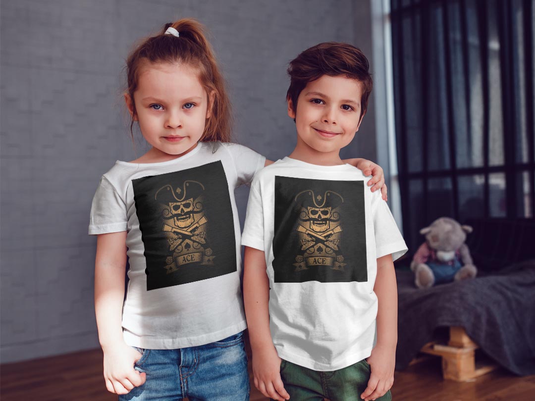 tシャツ キッズ 半袖 白地 デザイン 160 サイズ Tシャツ ティーシャツ T shirt 032150 スカル パイレーツ