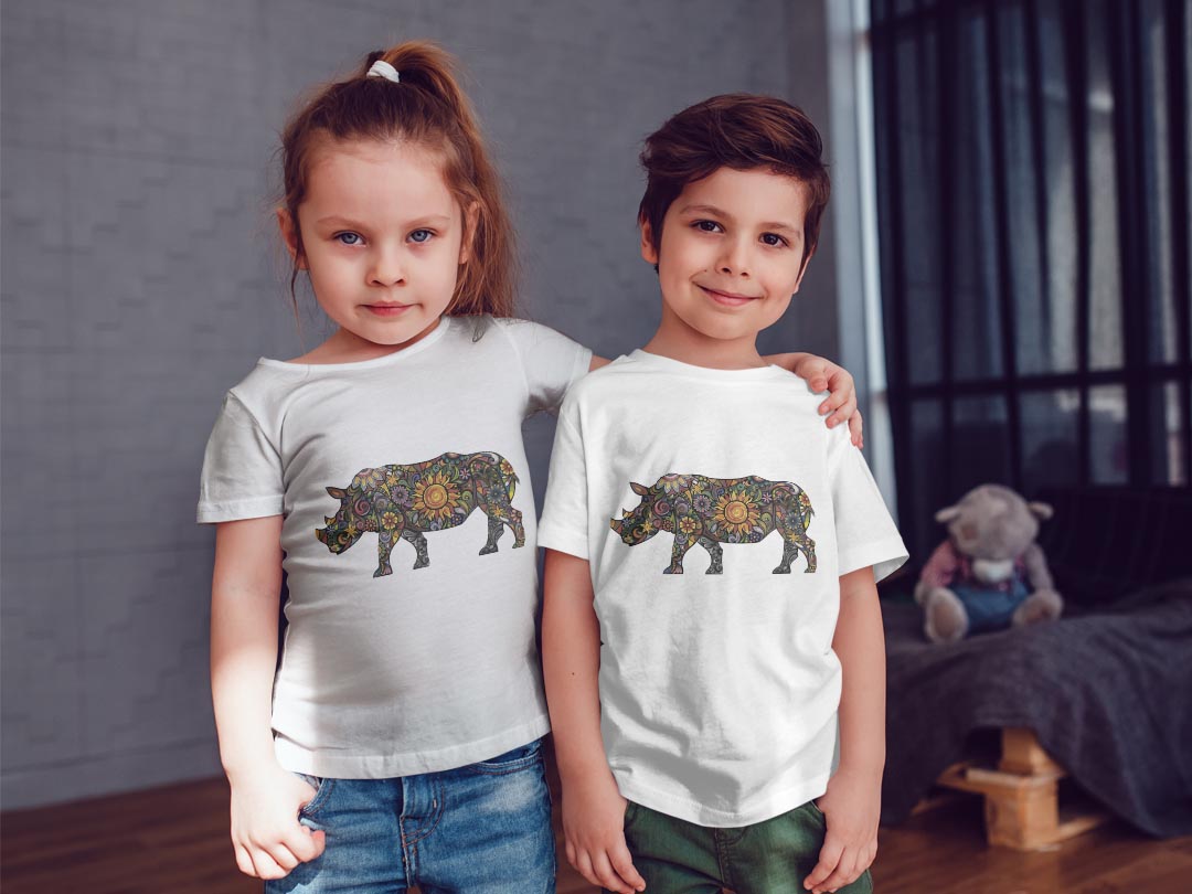tシャツ キッズ 半袖 白地 デザイン 110 サイズ Tシャツ ティーシャツ T shirt 006336 サイ　動物　花